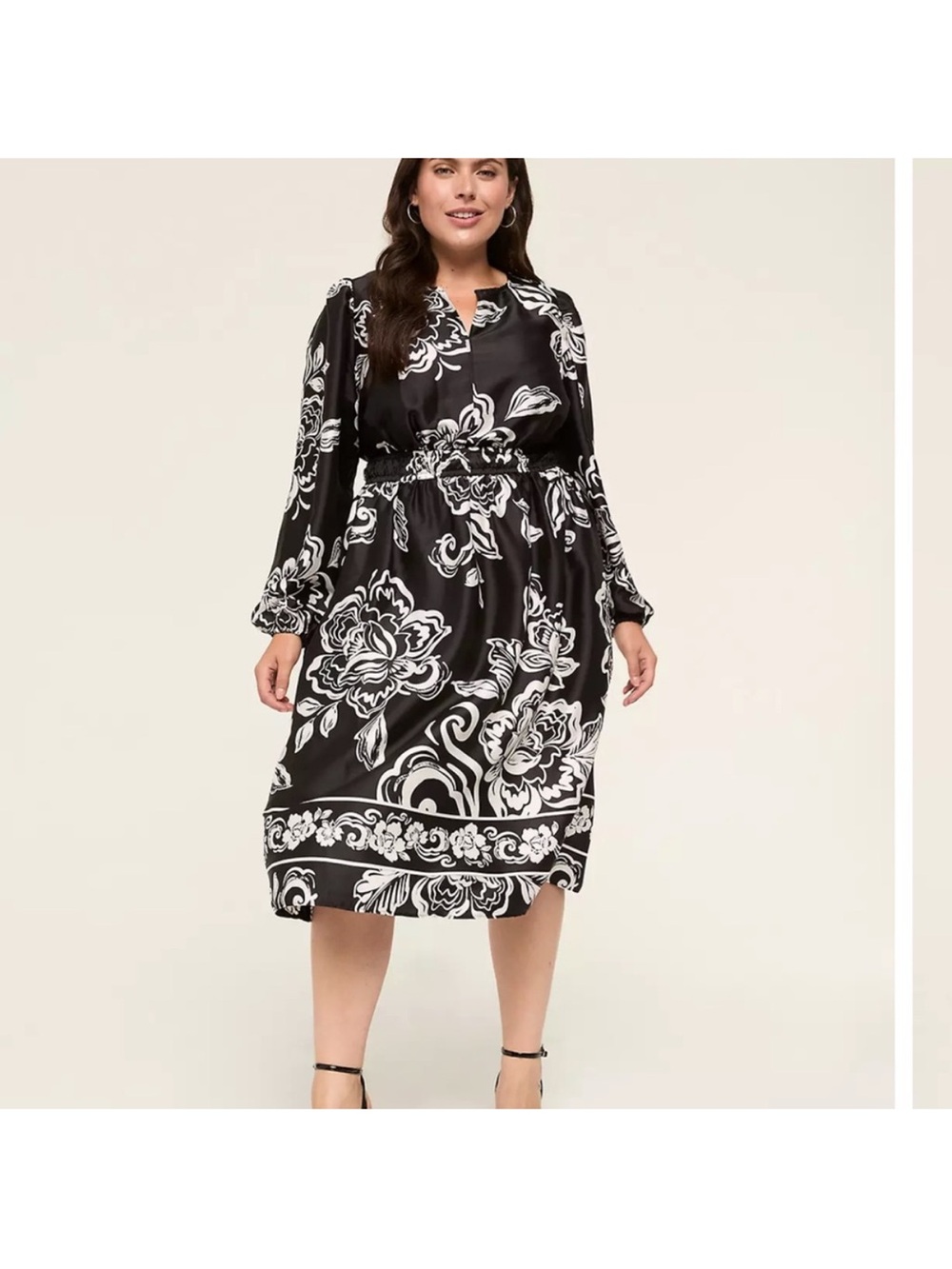 Lane Bryant Black and White Floral Midi Dress